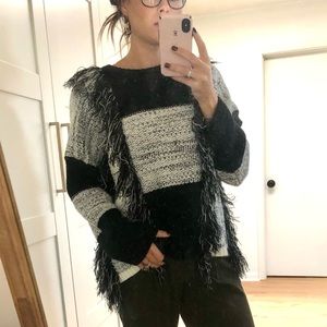 Black and White Fringe Sweater